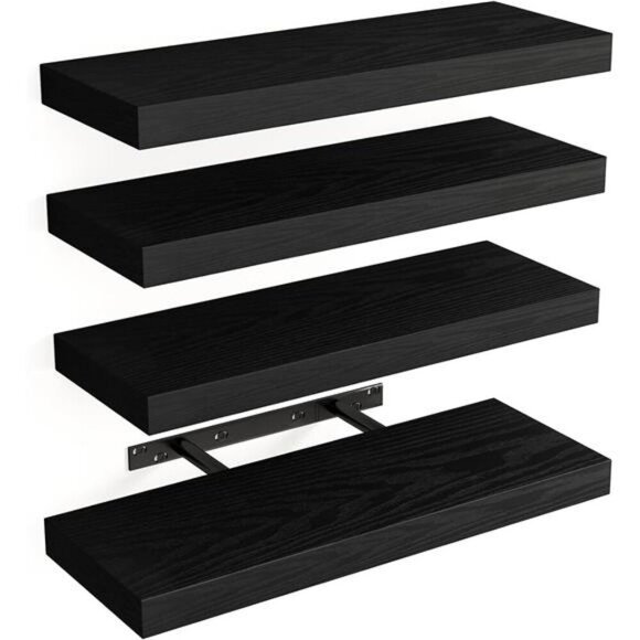 Fixwal Floating Wall Shelves Set of 4 Black Wood Storage for Home Decor - Picture 1 of 7